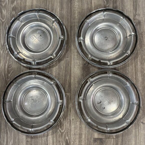 VTG 1960's Chevrolet Chevy Impala Cross Flag Wheel Covers Hubcaps 4 Chrome 14" - Picture 9 of 9